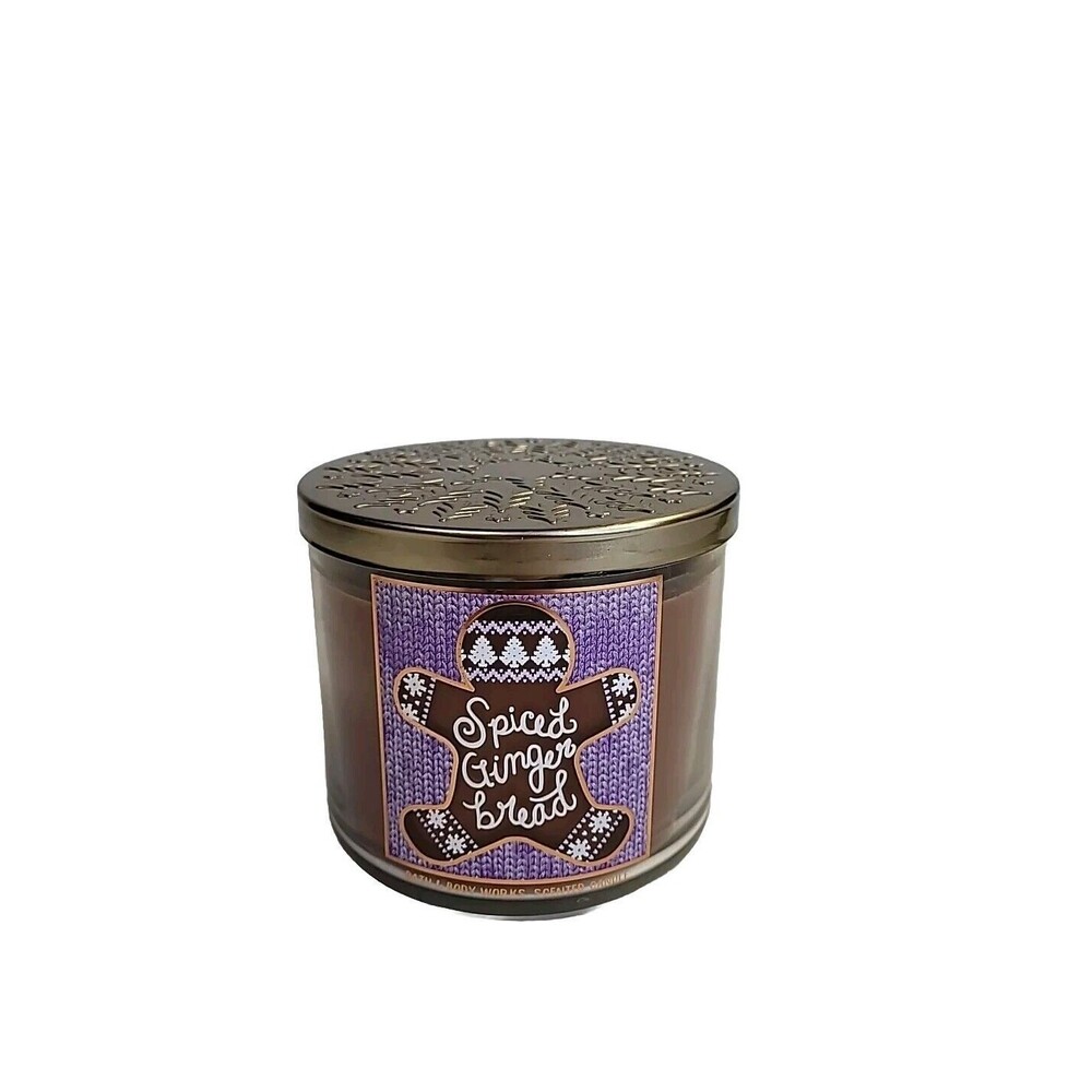 NEW BATH BODY WORKS CANDLE SPICED GINGER BREAD 14.5 Oz Jar With Lid 3 Wicks
